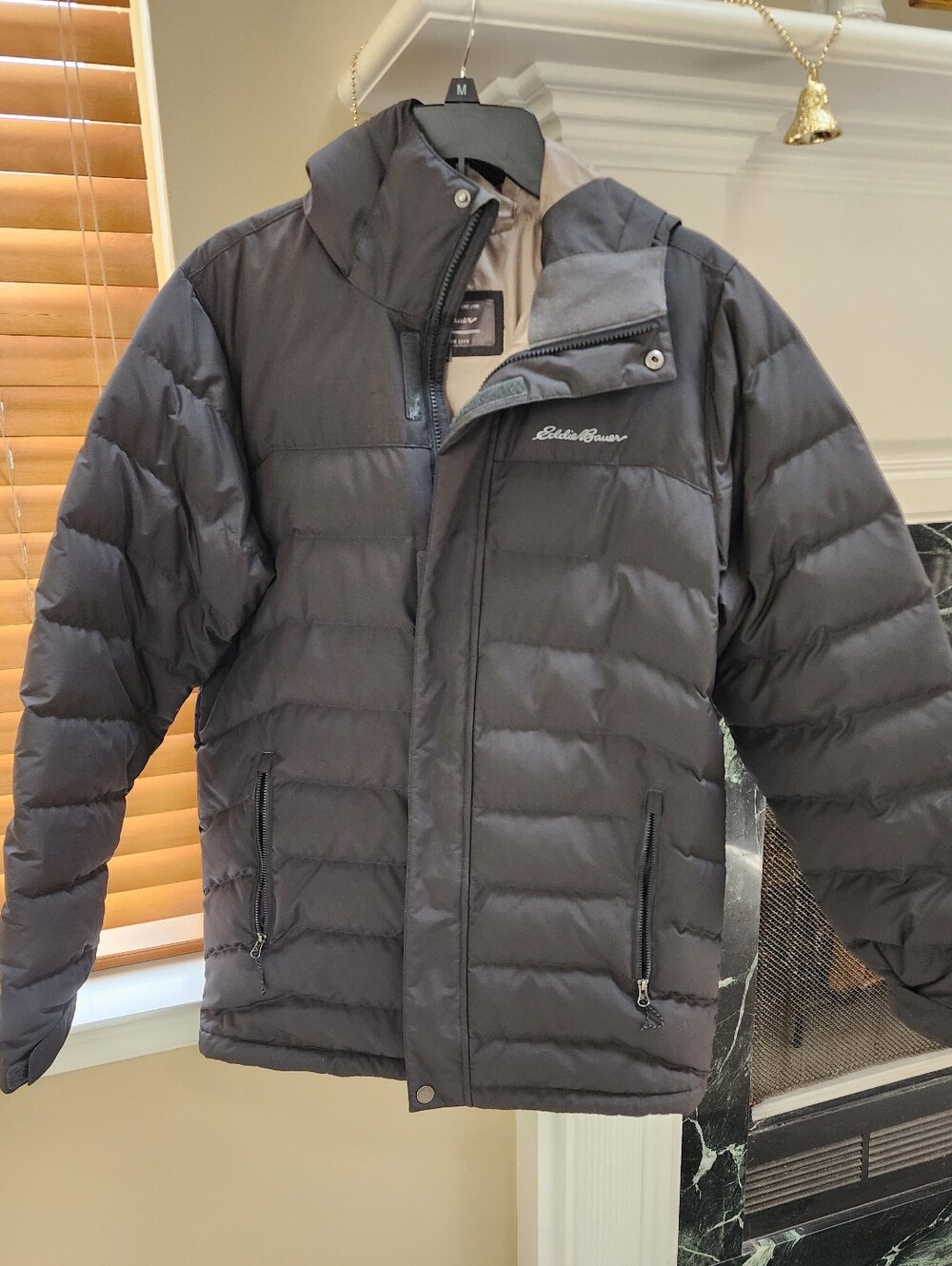 Eddie Bauer Men's Gray Boundary Pass Down Hooded Puffer Jacket Coat Sz M